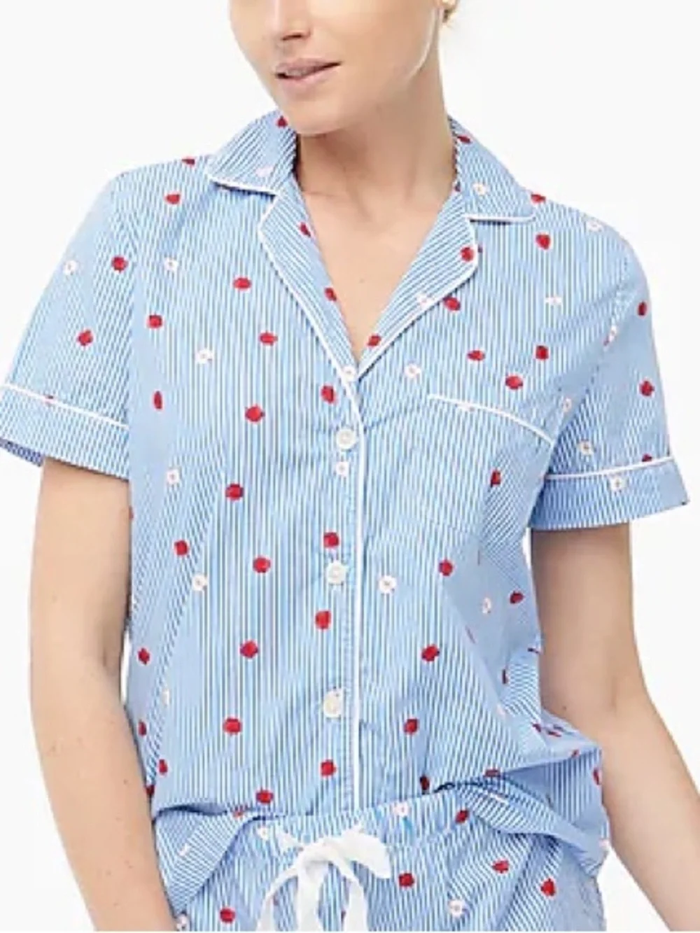 J. Crew Blue Stripe Short Pajama Top with Red Apple Print 3X Cotton
